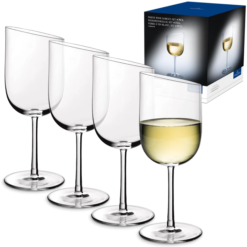 Villeroy & Boch - NewMoon White Wine Glass Set, 4 Pieces, Elegant, Modern Sloping White Wine Glasses, Crystal Glass, Transparent, Dishwasher Safe