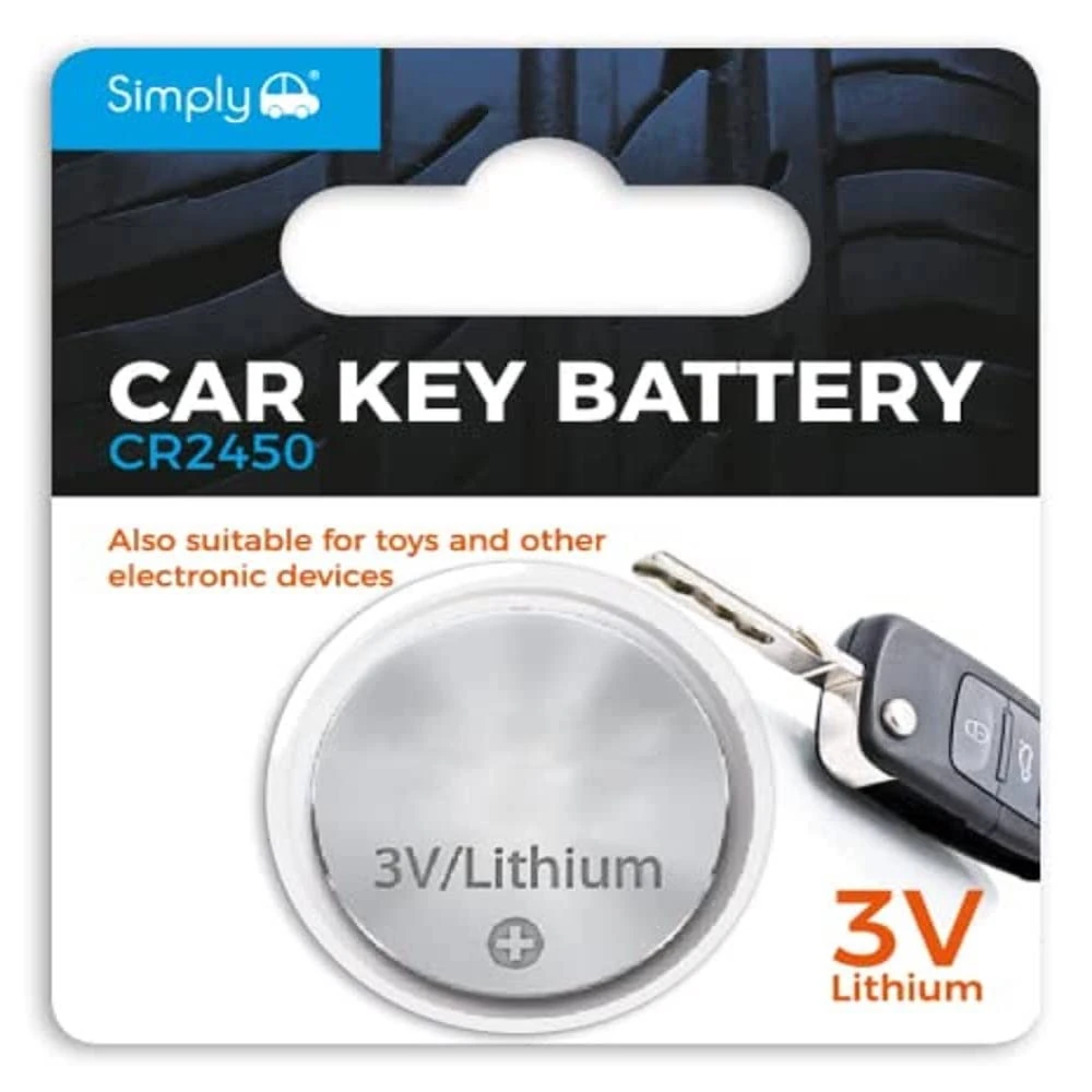 Simply Auto SB-CR2450 Long Lasting 3V Lithium Coin Cell Car Key Battery ideal for Car Key fobs, Watches, Calculators and Small Toys - 1x Blister Pack