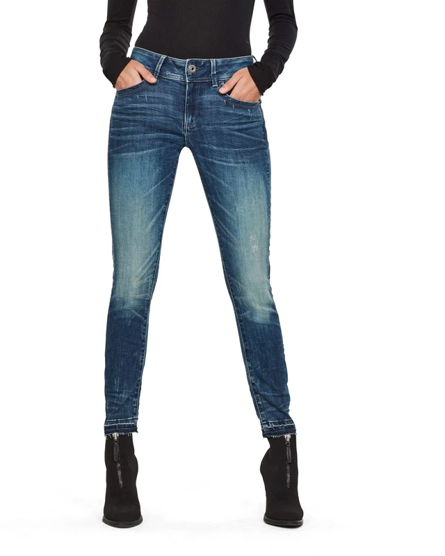 G-Star Women's Lynn Mid Skinny Ripped Edge Ankle Jeans, Blue (antic faded baum blue D08616-C296-B817), 25W / 34L