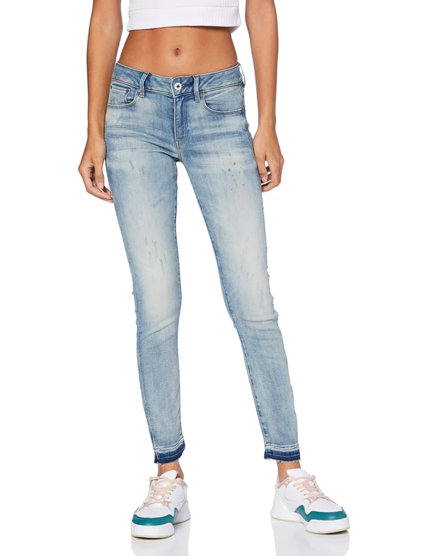 G-Star Women's 3301 Mid Skinny Ankle Jeans, Blue (antic faded lapo blue destroyed D15943-C296-B819), 24W / 32L