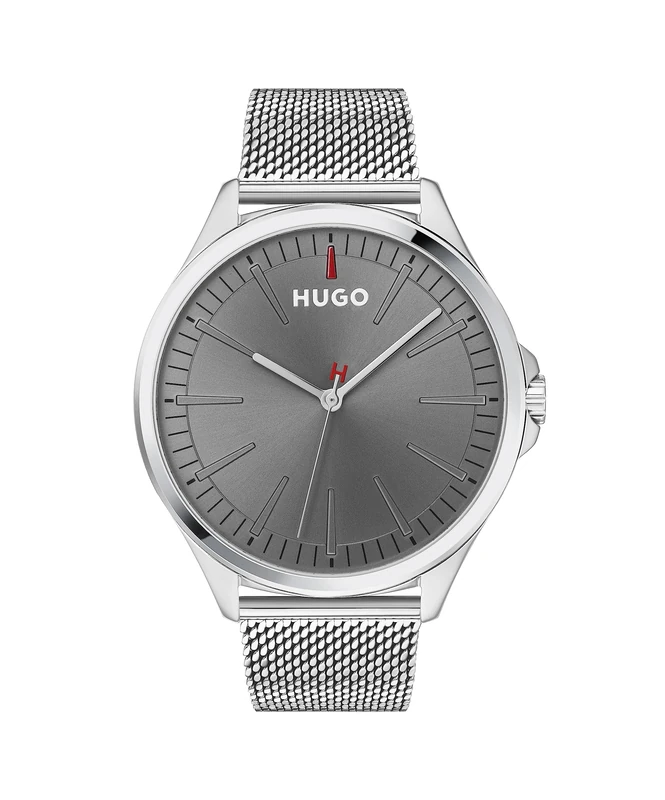 HUGO Analogue Quartz Watch for Men #Smash Collection with Silver Stainless Steel Mesh Bracelet - 1530135