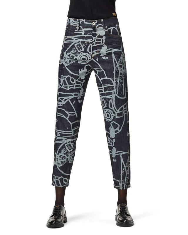 G-Star Women's Janeh Ultra High Mom Ankle Jeans, Multicolour (raw denim charcoal line art splatter D16083-C472-B894), 30W / 30L