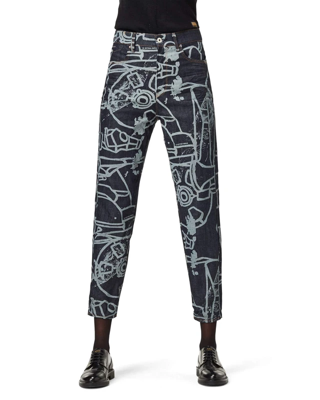 G-Star Women's Janeh Ultra High Mom Ankle Jeans, Multicolour (raw denim charcoal line art splatter D16083-C472-B894), 25W / 30L