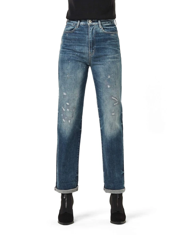 G-Star Women's Tedie Ultra High Straight Turn Up Raw Edge Ankle Jeans, Blue (antic faded arsenic blue restored D17188-B454-B816), 27W / 30L