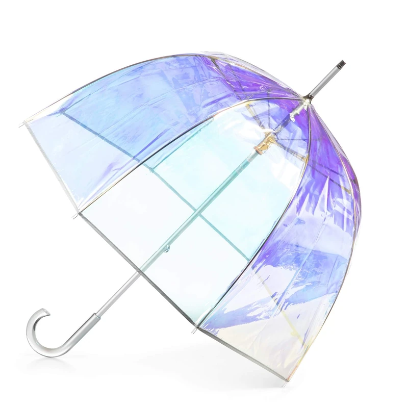 Totes Iridescent Bubble Umbrella with Dome Canopy, Lightweight Design, Wind and Rain Protection, Adults - 51" Canopy