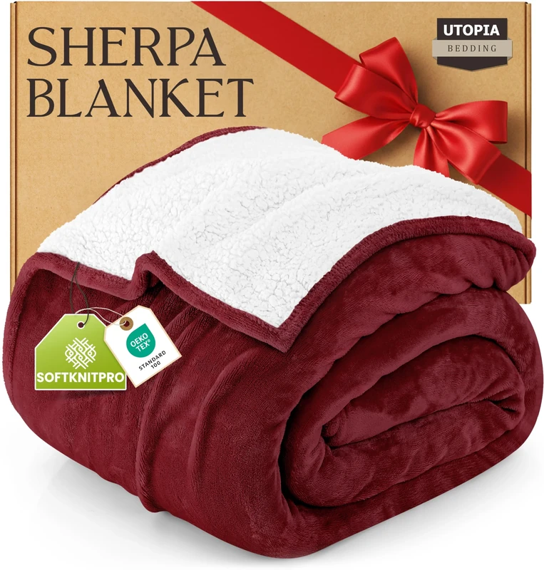 Utopia Bedding Sherpa Blanket King Size [Red, 90x102 Inches] - 480GSM Thick Warm Plush Fleece Reversible Blanket for Bed, Sofa, Couch, Camping and Travel