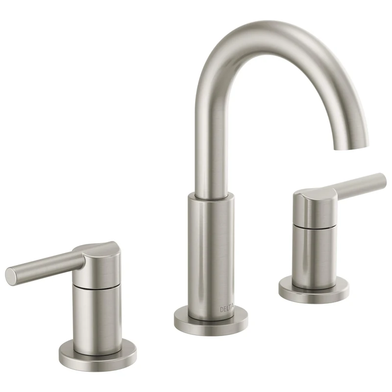 Delta Faucet Nicoli Widespread Brushed Nickel Bathroom Faucet, 3 Hole Bathroom Faucet, 2 Handle Bathroom Faucet, Bath Faucet, Drainage Assembly, Steel