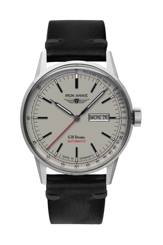 Iron Annie Men's Watch with Leather Strap Series G38 Dessau Automatic Date Day of The Week 5366, Black/Silver, Classic - Image 1