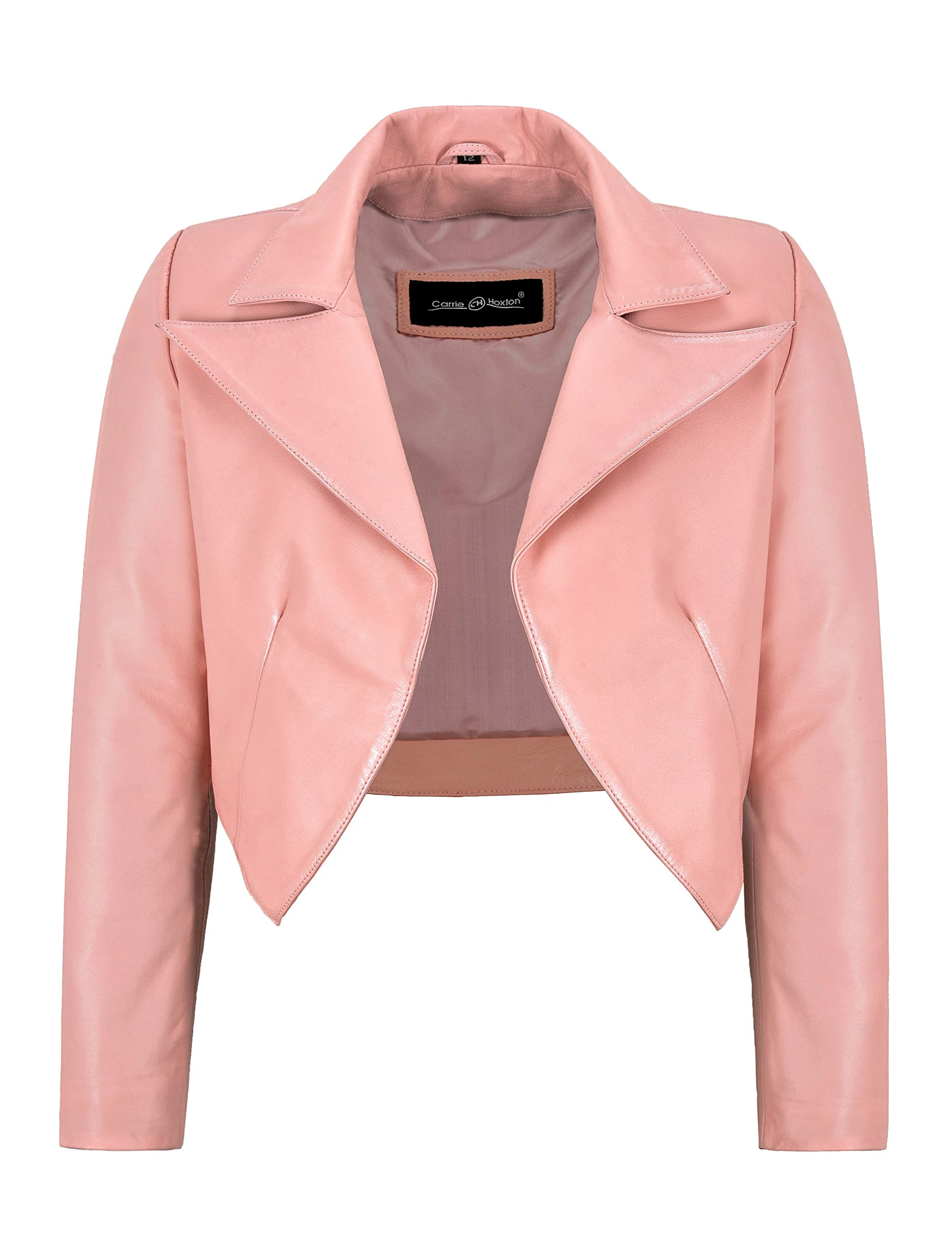 Carrie CH Hoxton Women Baby Pink Cropped Jacket Real Leather Shrug Slim-fit Bolero Open Blazer 5650 (12)