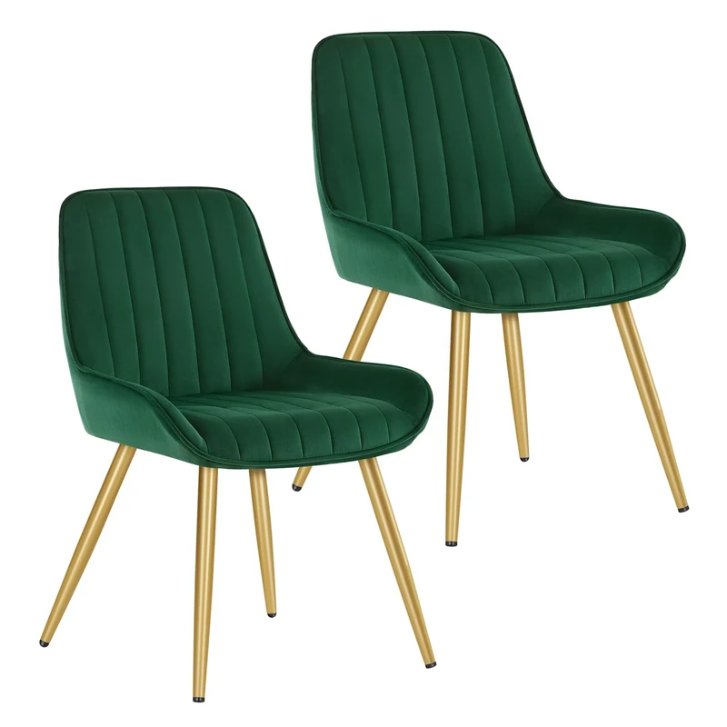 Lestarain Dining Chairs Set of 2, Vintage Kitchen Counter Chairs, With Metal Legs, Velvet Seat and Backrests, Dark Green