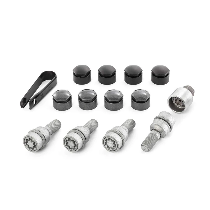 Audi Original Anti-Theft Wheel Bolts, M14 x 1.5 x 45, Black Aluminium, Hex Head, 12 Count