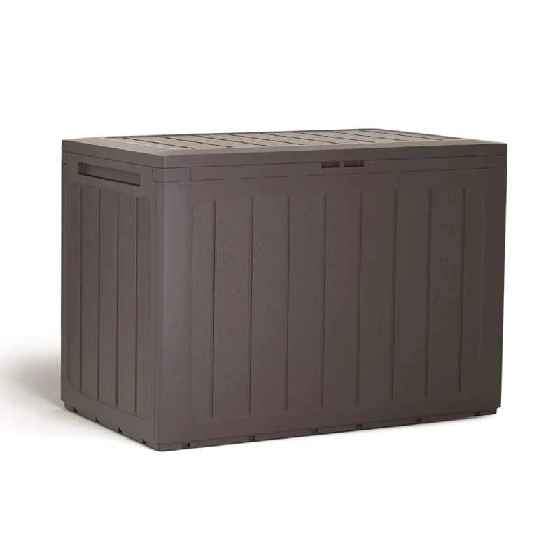 PROSPERPLAST Woodebox Garden Crate Box Container Storage For Garden Items Chest Lockable (190 L, Brown)