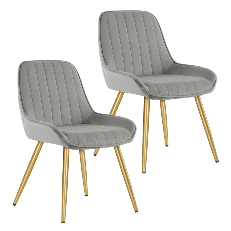 Lestarain Dining Chairs Set of 2, Vintage Kitchen Counter Chairs, With Metal Legs, Velvet Seat and Backrests, Light Grey
