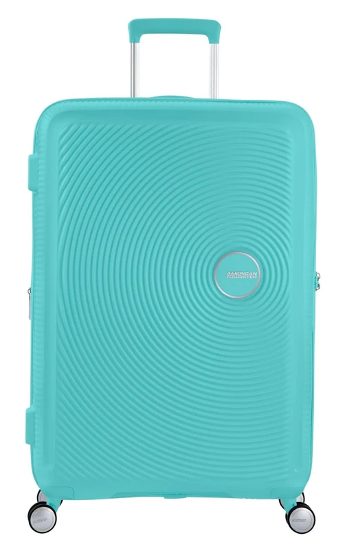 American Tourister Soundbox - Hard Shell Suitcase 77 cm Large - Trolley Case with 4 wheels, TSA lock, Expandable & Light - 97/110 L - Poolside Blue