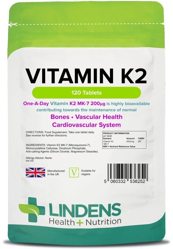 Lindens Vitamin K2 MK-7 200mcg - 120 Tablets for Bone and Heart Health