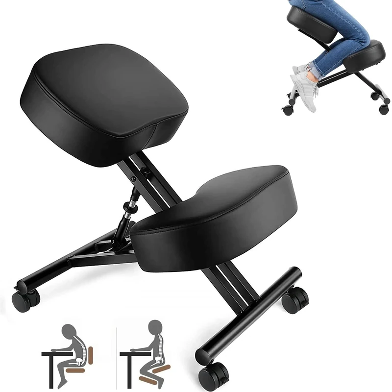 Ergonomic Kneeling Chair - Height Adjustable Kneeling Stool for Home and Office, Improve Posture to Relieve Neck and Back Pain - Thick Comfortable Cushions, Black