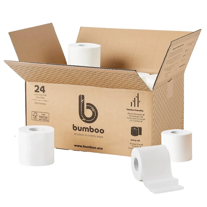Bumboo Bamboo Toilet Roll 24 Pack | Toilet Paper 3 ply, 300 Sheets | Organic Eco Toilet Paper | Plastic-Free, Soft, Strong, Sustainable & Biodegradable Toilet Tissue
