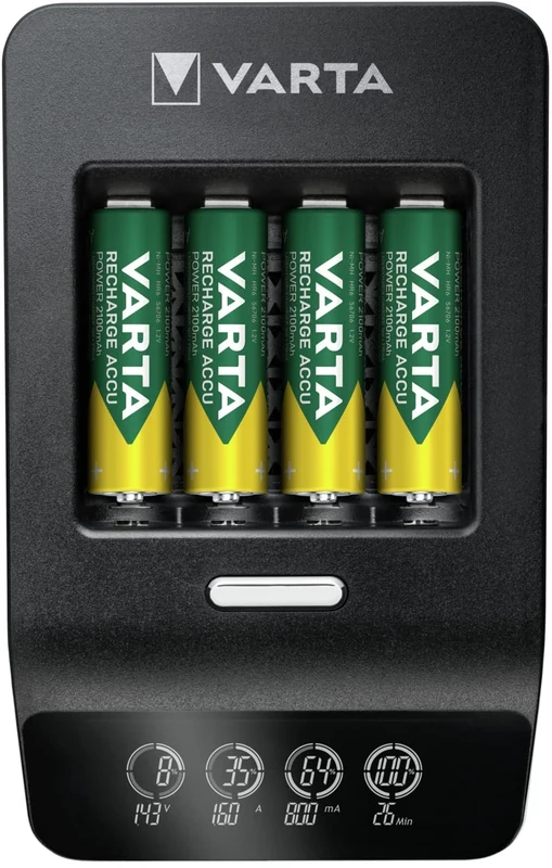 Varta Ultra Fast Charger+ for AA/AAA, single bay charge, detection of defective cells, can be used worldwide, includes 4x Recharge Battery Power AA 2100 mAh,57685101441