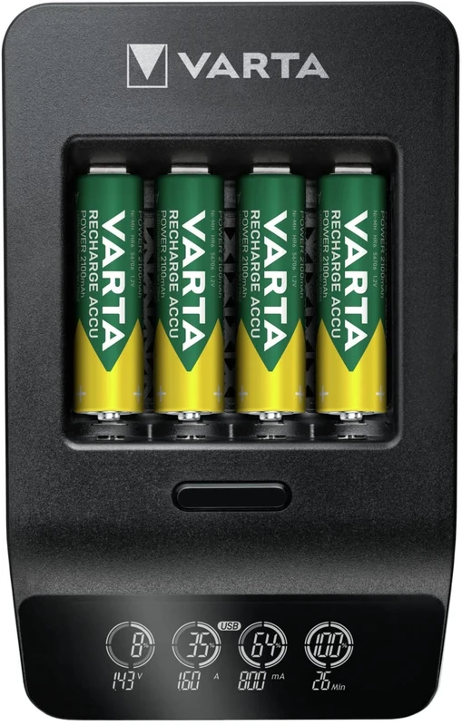 VARTA Smart Charger+ for AA/AAA, single bay charge, detection of defective cells, includes 4x VARTA Accu AA 2100 mAh