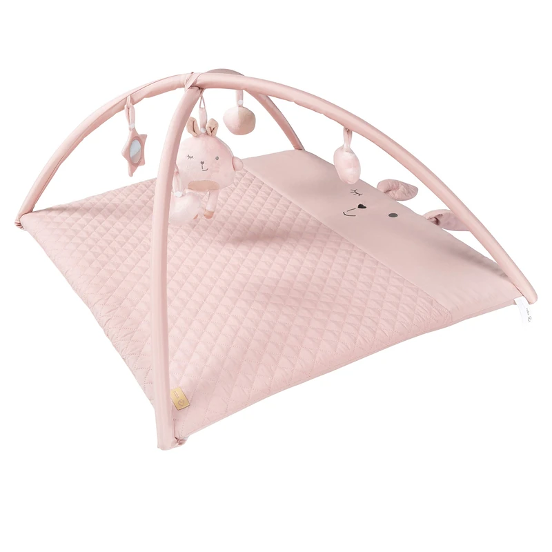 roba Baby Crawling Blanket with Play Arch Roba Style - 5 Play Elements - Bunny Motif - Activity Play Mat Usable as Changing Pad - 85 x 75 cm - Pink - Image 1