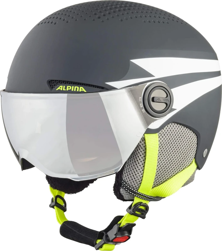 ALPINA Unisex - Children, ZUPO VISOR Q-LITE ski helmet, charcoal-neon matt, 51-55 cm