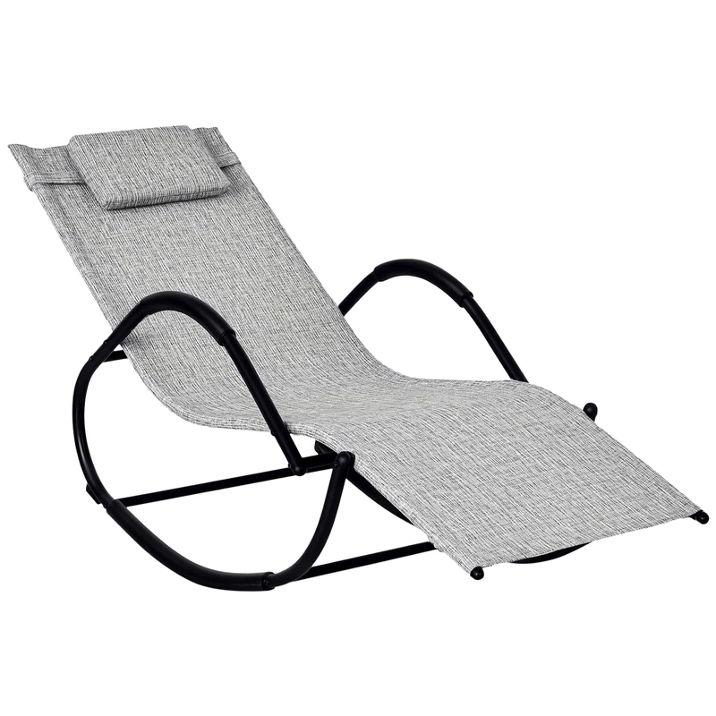 Outsunny Rocking Sun Lounger, Garden Rocking Chair Zero Gravity Lounge Chair, Outdoor Patio Recliner with Padded Pillow and Steel Frame, Grey