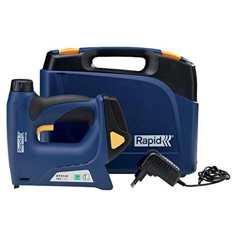Rapid Electric Staple Gun BTX140 for No. 140 Staples and No. 8 Brads, Cordless Staple Gun with 1300 Fires per charge, Adjustable Power, for Sheet Wood, Insulation Foil, and Vapor Guards (5001387)