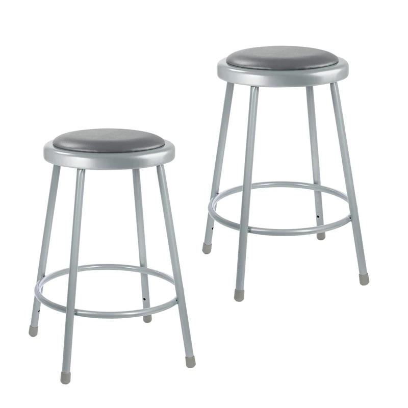 (2 Pack) OEF Furnishings Grey Vinyl Padded Stool