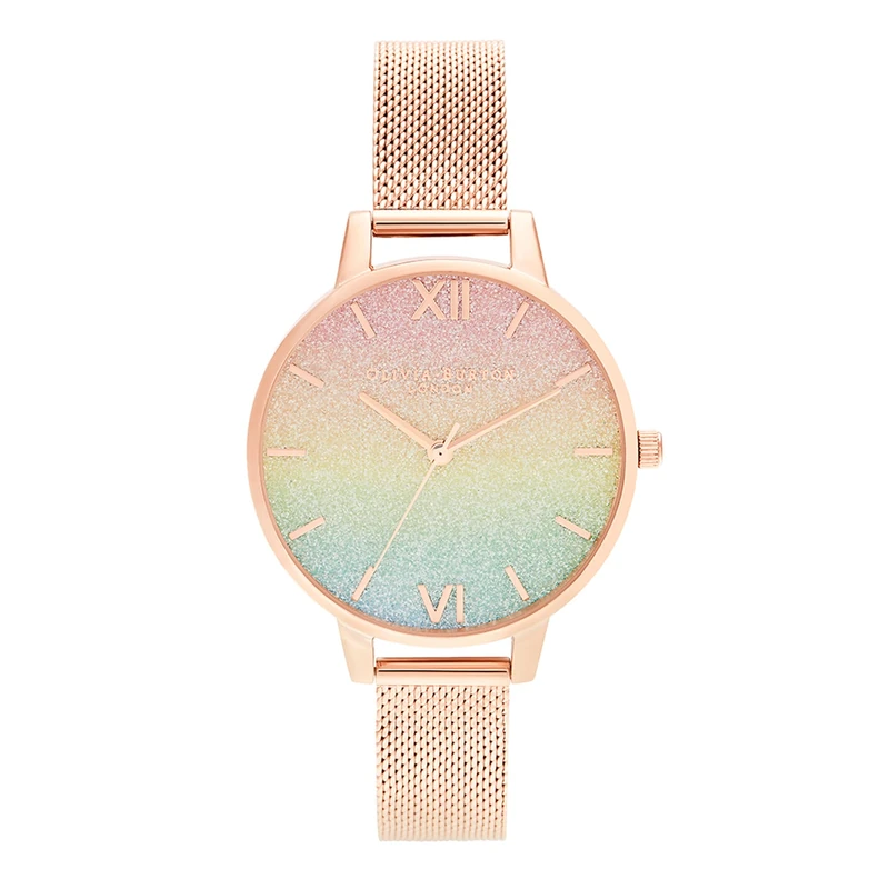 Olivia Burton Analogue Quartz Watch for Women Rainbow Collection with Rose Gold Colored Stainless Steel Mesh Bracelet - OB16RB18