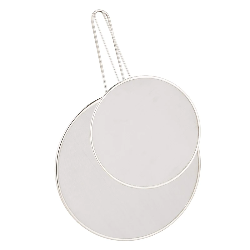 Relaxdays 10027880 Splatter Screen, Grease Splash Guard for Frying Pan, Set of 2, Stainless Steel, ∅ 25 & 33 cm, Handle, Silver