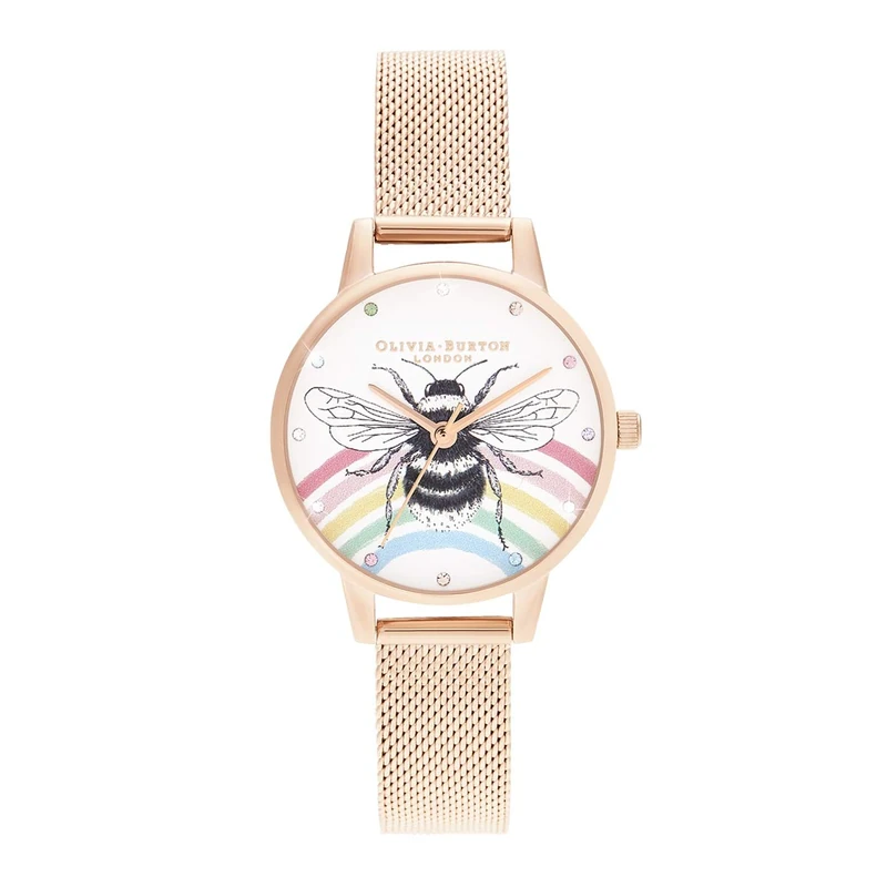 Olivia Burton Analogue Quartz Watch for Women with Rose Gold Colored Stainless Steel mesh Bracelet - OB16WL90
