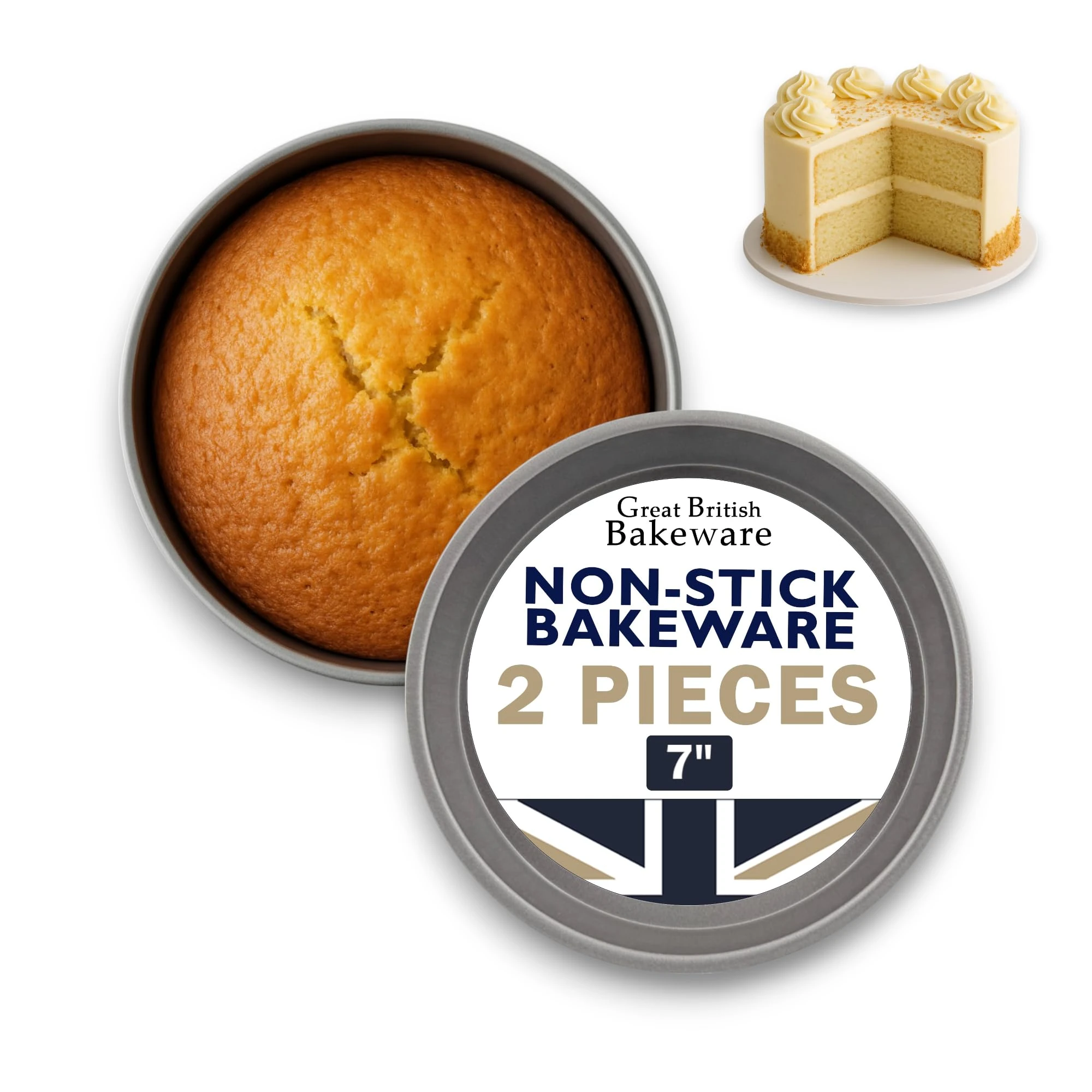 Samuel Groves Sandwich Cake Pan Tin Set - Superior Double Coated Non Stick Fixed Base - UK Made (7" Twin Pack)