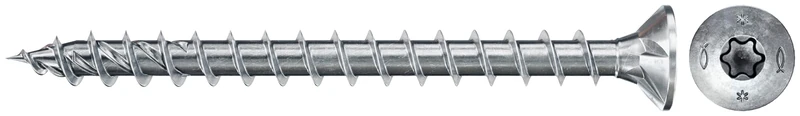 fischer 500 x Chipboard Screws Power-Fast II 5.0 x 45 Countersunk Head with Inner Star TX Fully Threaded Galvanised Blue Passivated (Item No. 670357)