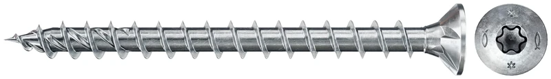 fischer 500 x Chipboard Screws Power-Fast II 5.0 x 60 Countersunk Head with Inner Star TX Fully Threaded Galvanised Blue Passivated (Item No. 670361)