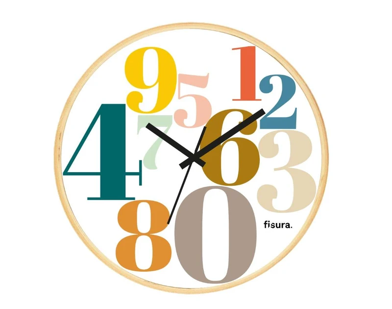 Fisura Original Numbers wall clock, modern kitchen clock, white wall clock, diameter 30 cm, wood and glass, 1 x AA battery.