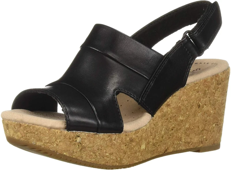 Clarks Women's Annadel Ivory Wedge Sandal Black Size: 12 Wide - Image 1