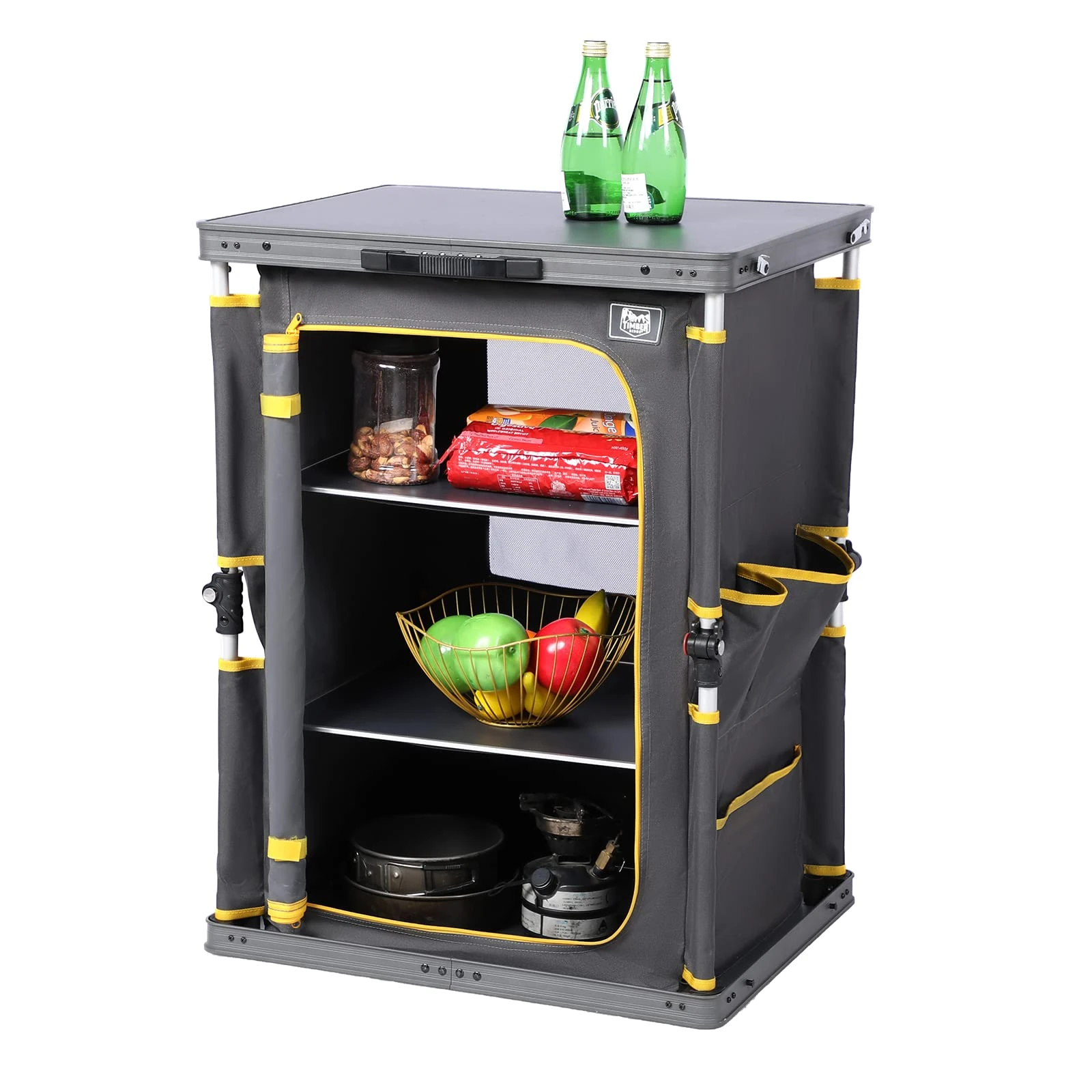 TIMBER RIDGE Compact Folding Kitchen Cabinet for Camping Garden Storage Compartments with Side Pockets