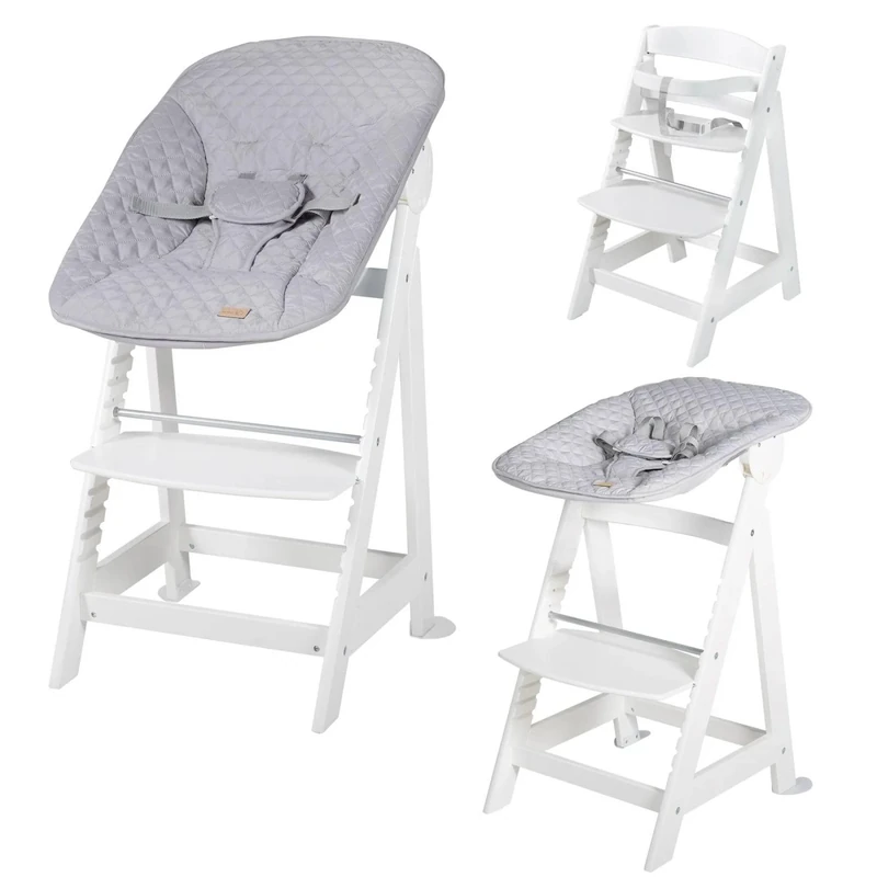 roba Born Up Children's High Chair Set 2in1 + Attachment for Newborns roba Style Grey - Baby High Chair with Reclining Function - from Birth - White Wood - Image 1
