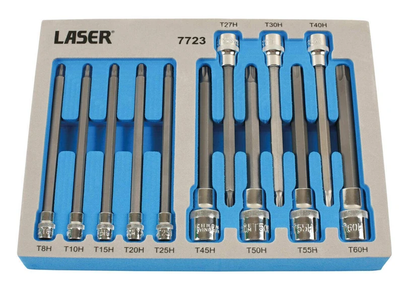 Laser 7723 Long Tamperproof Torx® Socket Bit Set 1/4"D, 3/8"D, 1/2"D