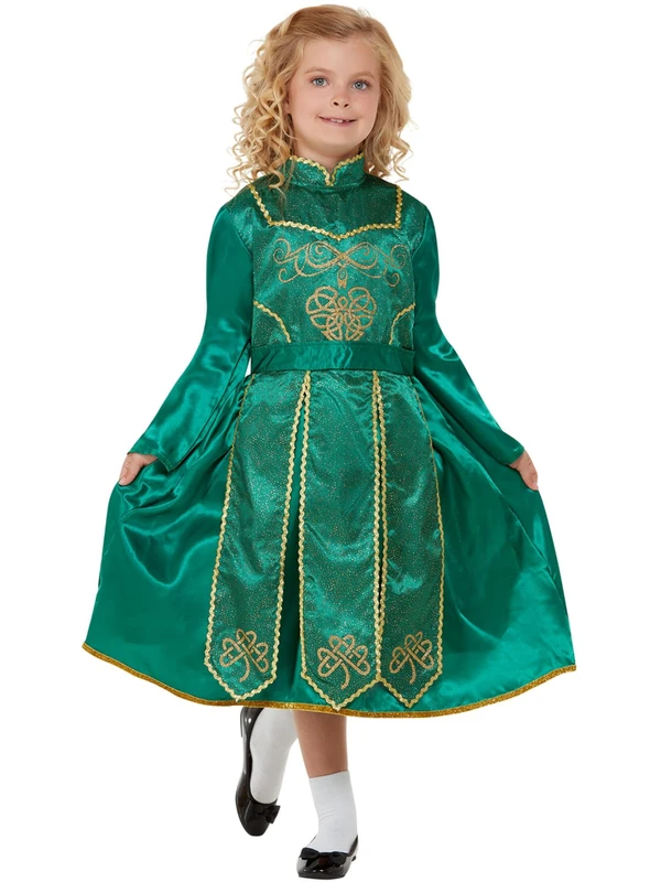 Smiffys Deluxe Irish Dancer Costume Dress - Girls Fancy Dress