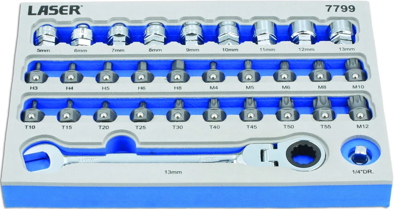 Laser 7799 Low Profile Bit & Alldrive Go Thru Socket Set 31pc