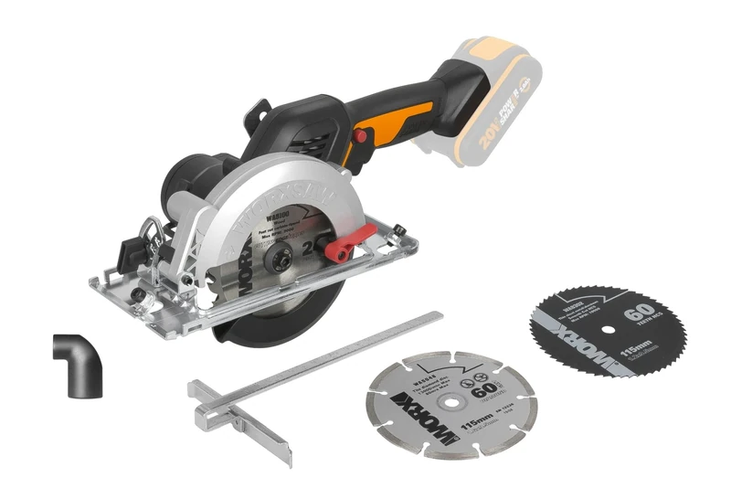 WORX Brushless 20V WX531.9 Cordless Circular Saw, 120 mm Blade, max Cut 46 mm, Ideal for parquet, Wood, Metal, Tile and Plastic, Without Battery or Charger, 3 Blades Wood Metal Diamond