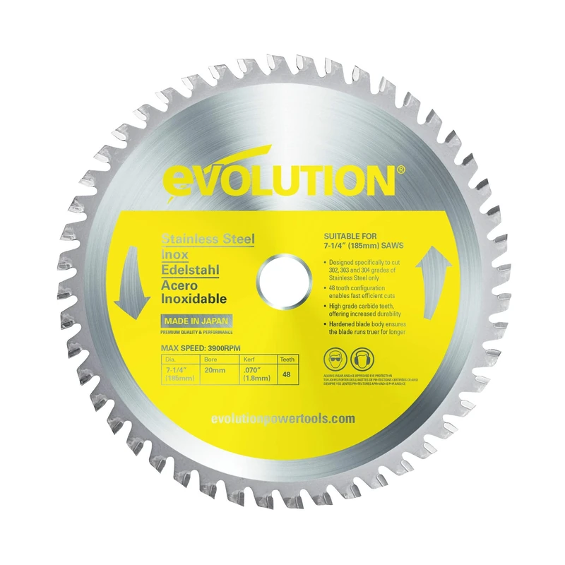 Evolution Power Tools S185TCT-48CS, Stainless Steel, 185mm