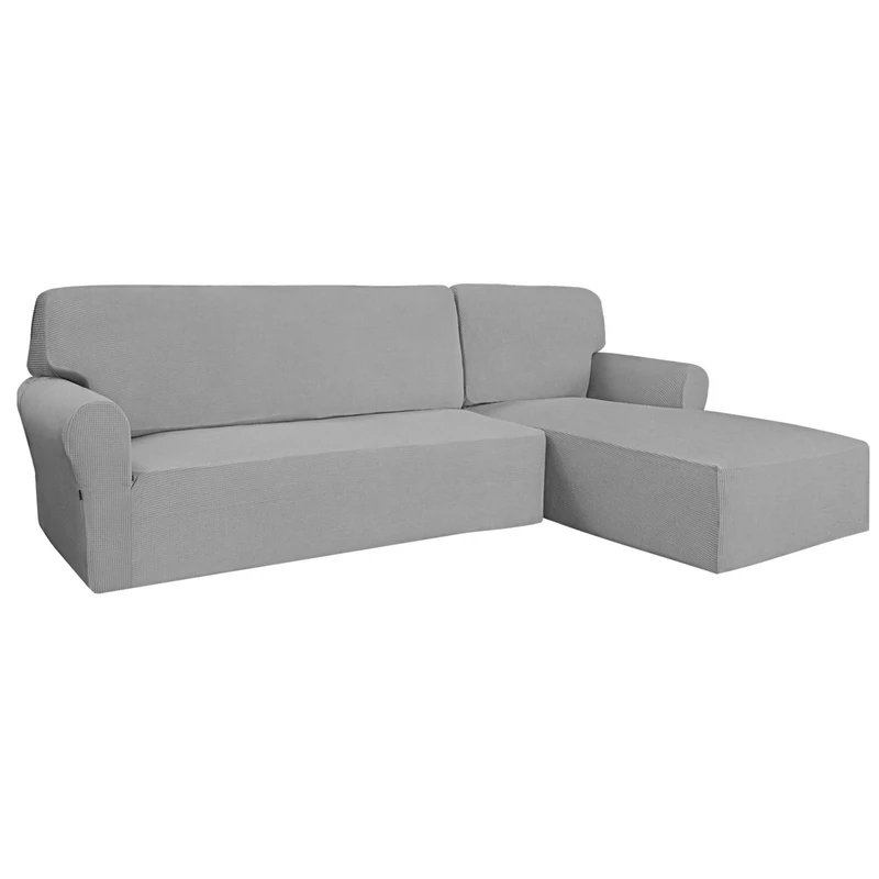 Easy-Going Stretch Sofa Slipcover 2 Pieces L-Shaped Sofa Cover Sectional Couch Cover for Living Room Jacquard Fabric Chaise Lounge Slipcover with Elastic Bottom for Dogs Kids Pets(X-Large,LightGray)