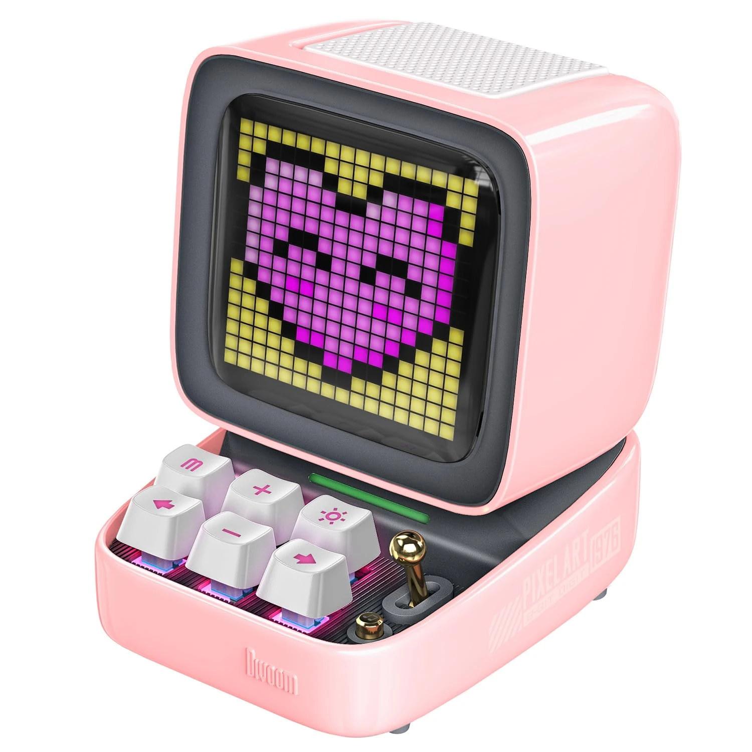 Divoom Wireless Bluetooth Speakers with DIY Pixel Art Screen and Alarms, Ditoo Retro Portable Creative Bluetooth Speaker with Cool RGB Lights Keyboard for PC Desktop Deco, Cute Girls University Gift