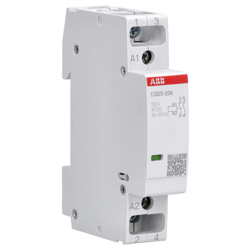 ABB Protecta Plus ESB20-20N-06 Installation Contactor • 20 A Rated Current • 2 NO 2-Pole Modular Contactor • 230 V Control Voltage • DIN Rail Mount 18 mm Width • 1SBE121111R0620