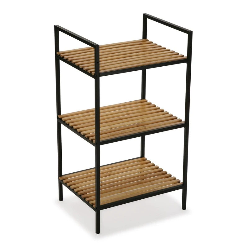 Versa Willow Bathroom Cabinet, Chest of Drawers for Organising, Modern Storage, Organization Shelf with 3 Shelves, Dimensions (H x W x L) 70 x 32.5 x 39 cm, Bamboo and Metal, Colour: Black