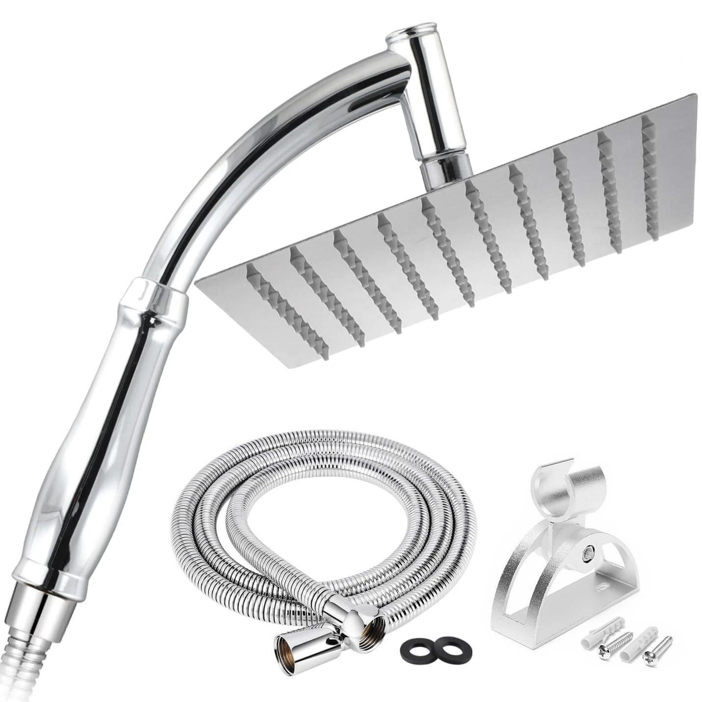 SIEYESCITY Rainfall Shower Head and Hose, Big Shower Head Set for High Pressure Shower Replacement, Universal Showers Head with 1.5m Hose and Bracket, Shower Hose and Head with Wall Mount Holder