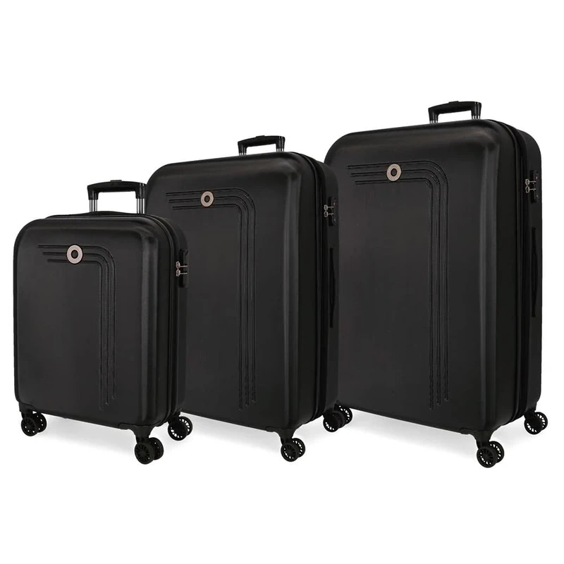 Movom Riga Black Luggage Set 55/70/80 cm Rigid ABS Combination lock 217L 4 Double Wheels Hand Luggage