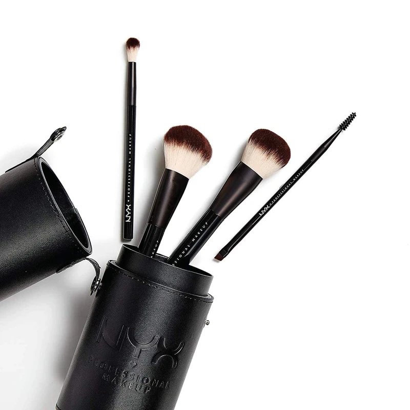 NYX Professional Makeup Brush Set, Complete Set Of Professional Brushes in Makeup Artist Travel Cup, Blending Brush, Contour Brush, Highlighter Brush, Crease Cut Brush